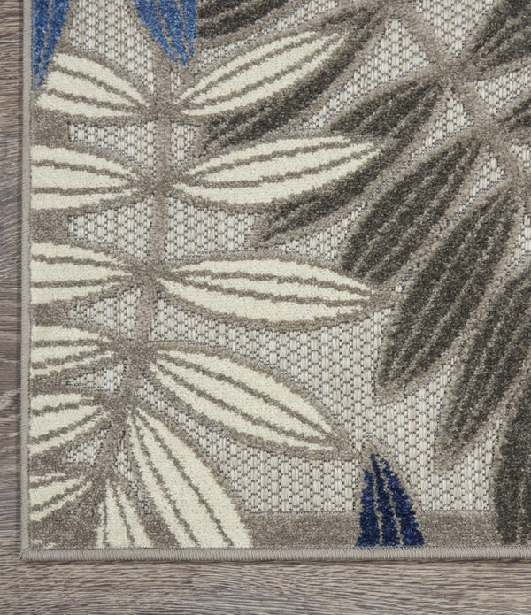 3’ x 4’ Gray and Blue Leaves Indoor Outdoor Area Rug