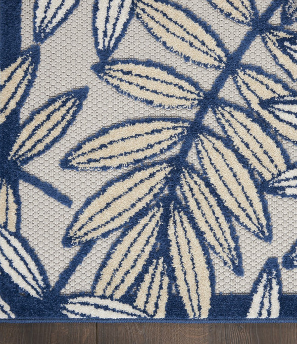 4’ x 6' Ivory and Navy Leaves Indoor Outdoor Area Rug