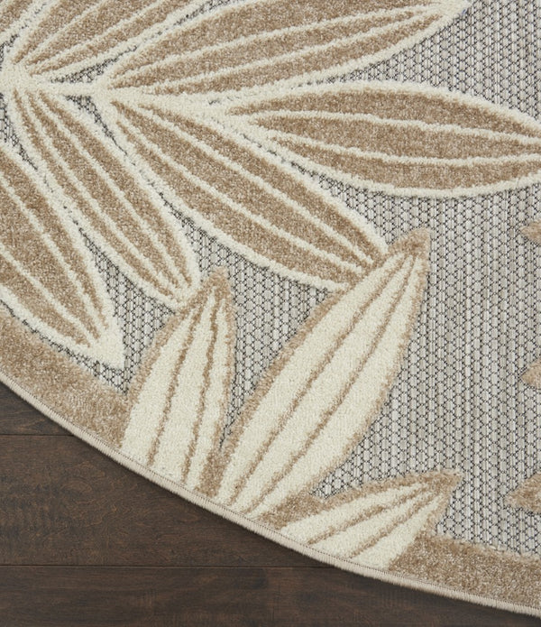 4’ Round Natural Leaves Indoor Outdoor Area Rug