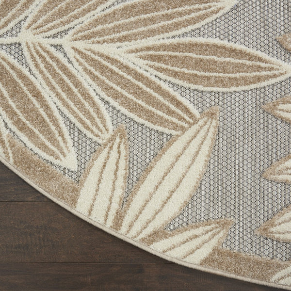 5’ Round Natural Leaves Indoor Outdoor Area Rug