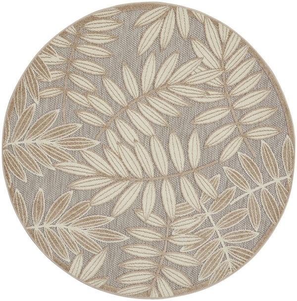 8’ Round  Natural Leaves Indoor Outdoor Area Rug