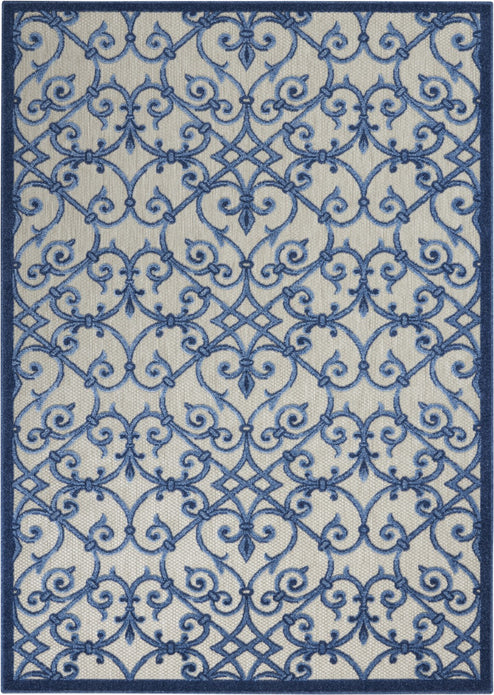 5’ x 8’ Gray and Blue Indoor Outdoor Area Rug