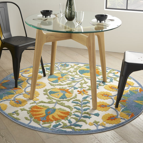 4’ Round Multi Medallion Indoor Outdoor Area Rug