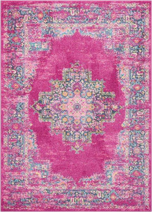 7’ x 10’ Fuchsia and Blue Distressed Area Rug