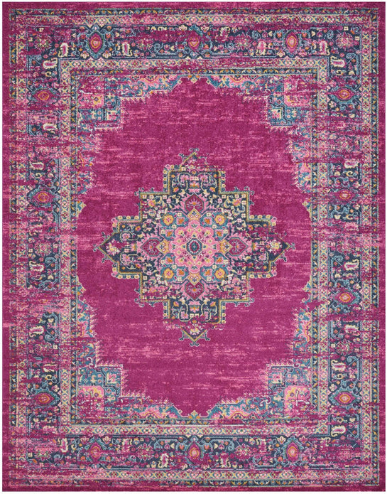 8’ x 10’ Fuchsia and Blue Distressed Area Rug