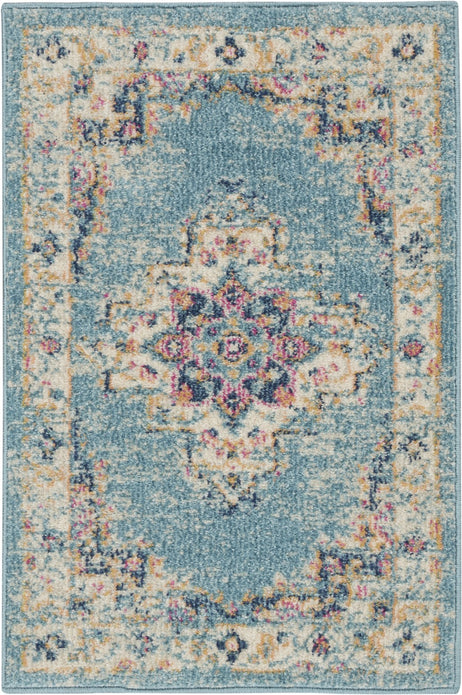 2’x3’ Light Blue Distressed Medallion Scatter Rug