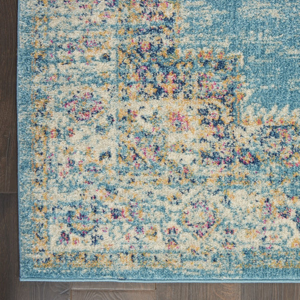 5’x7’ Light Blue Distressed Medallion Area Rug