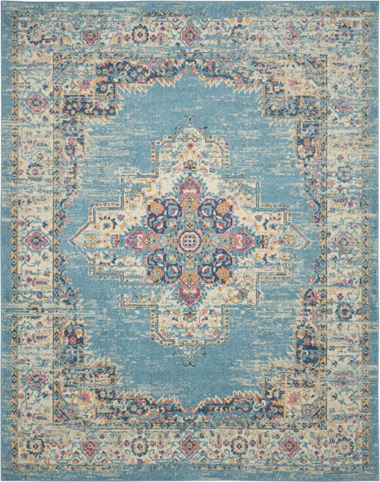 7’x10’ Light Blue Distressed Medallion Area Rug