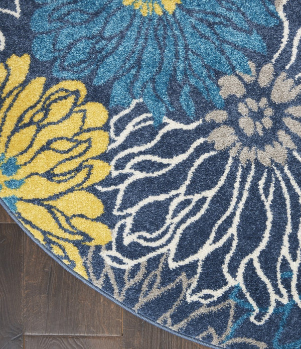 4’ Round Blue Tropical Flower Area Rug