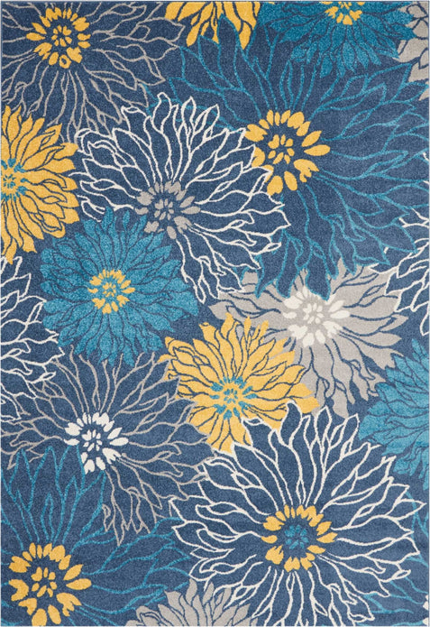 7’ x 10’ Blue Tropical Flower Area Rug