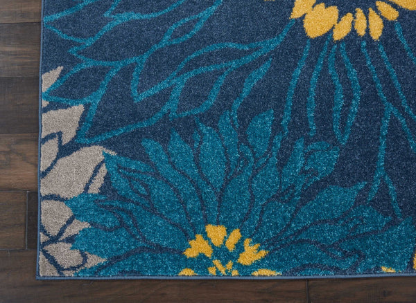 7’ x 10’ Blue Tropical Flower Area Rug