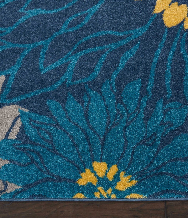 7’ x 10’ Blue Tropical Flower Area Rug