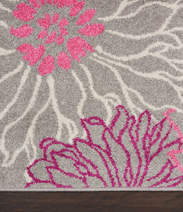 4’ x 6’ Gray and Pink Tropical Flower Area Rug