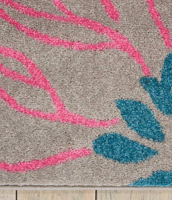 5’ x 7’ Gray and Pink Tropical Flower Area Rug