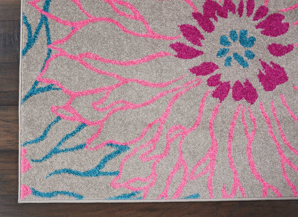 7’ x 10’ Gray and Pink Tropical Flower Area Rug