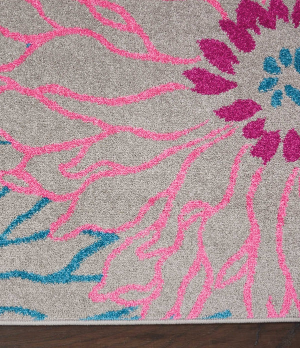 7’ x 10’ Gray and Pink Tropical Flower Area Rug