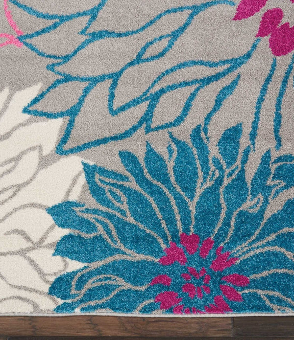 8’ x 10’ Gray and Pink Tropical Flower Area Rug