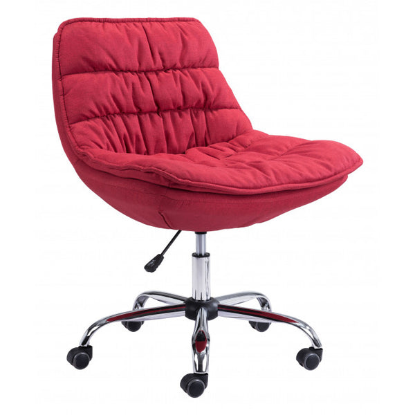 Red Plush Armless Rolling Office Chair