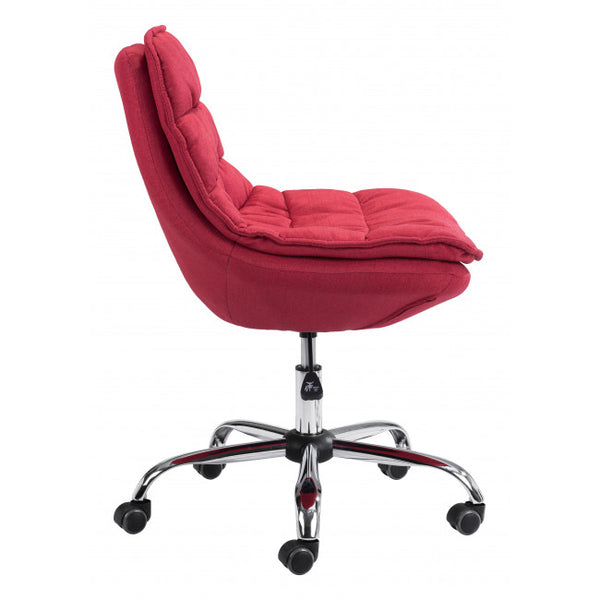 Red Plush Armless Rolling Office Chair