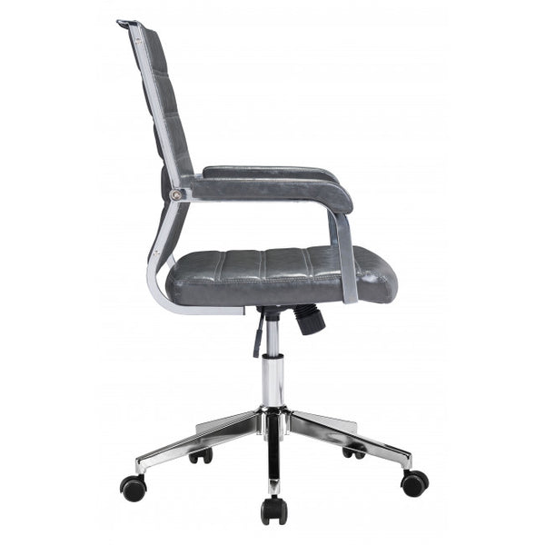 Gray Channeled Faux Leather Rolling Office Chair