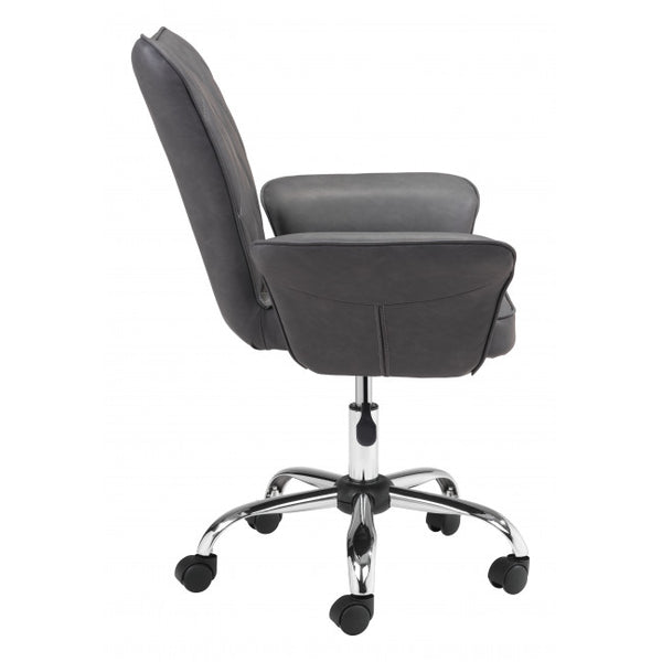 Gray Faux Leather Flared Arms Swivel Office Chair