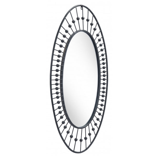 Oval Black Finish Spokes and Beads Wall Mirror