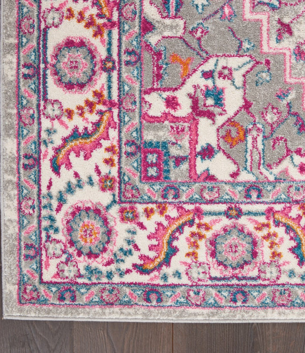 4’ x 6’ Light Gray and Pink Medallion Area Rug