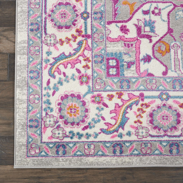 8’ x 10’ Light Gray and Pink Medallion Area Rug