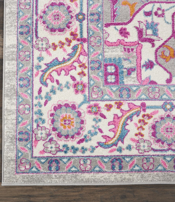 8’ x 10’ Light Gray and Pink Medallion Area Rug