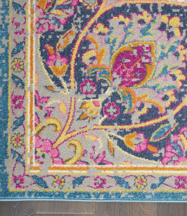 5’ x 7’ Pink and Blue Floral Medallion Area Rug