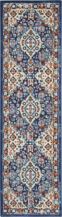 2’ x 8’ Blue and Ivory Medallion Runner Rug