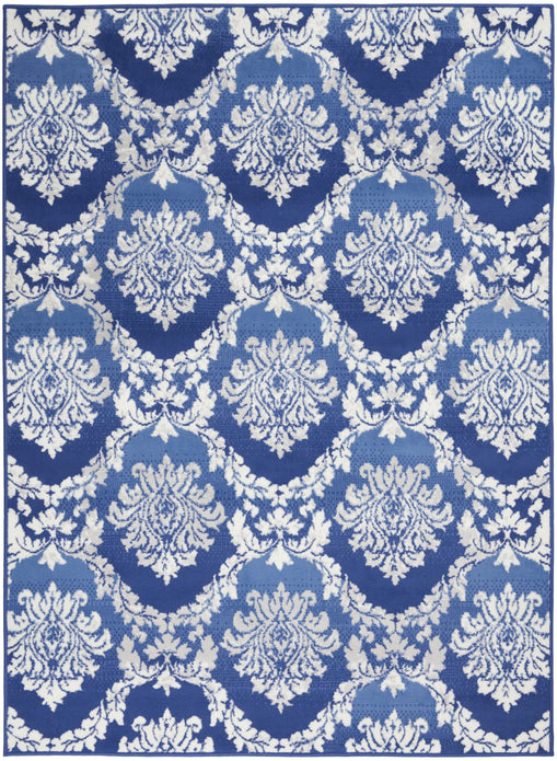 5’ x 7’ Blue and Ivory Damask Area Rug