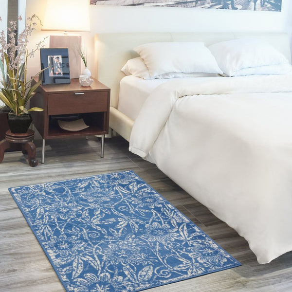 5’ x 7’ Blue and Ivory Floral Vines Area Rug