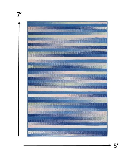 5’ x 7’ Blue and Ivory Halftone Stripe Area Rug