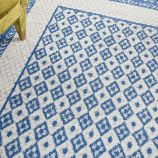 5’ x 7’ Ivory and Blue Geometric Area Rug