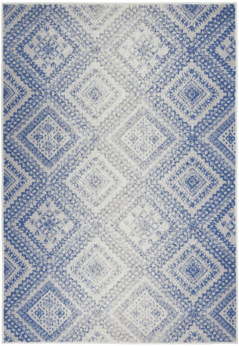 5’x7’ Ivory and Blue Lattice Area Rug