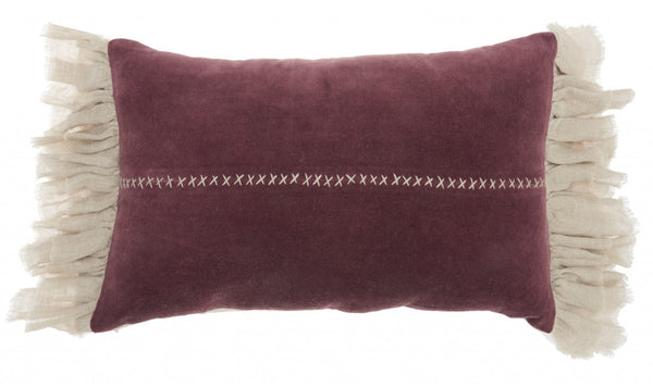 Wide Tasseled Marble Maroon Lumbar Pillow