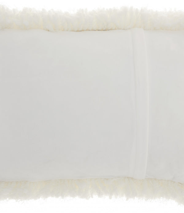 White Knubby Plush Lumbar Throw Pillow