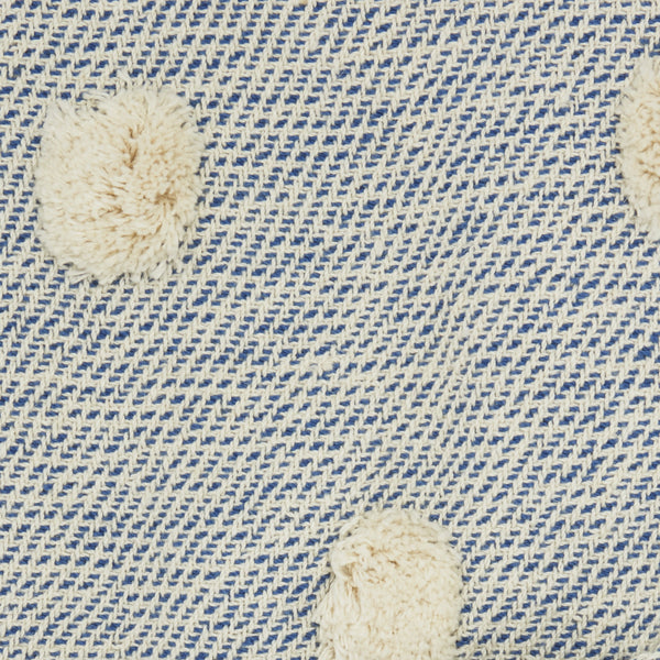 Blue and Ivory Big Pom Boho Cotton Throw Blanket