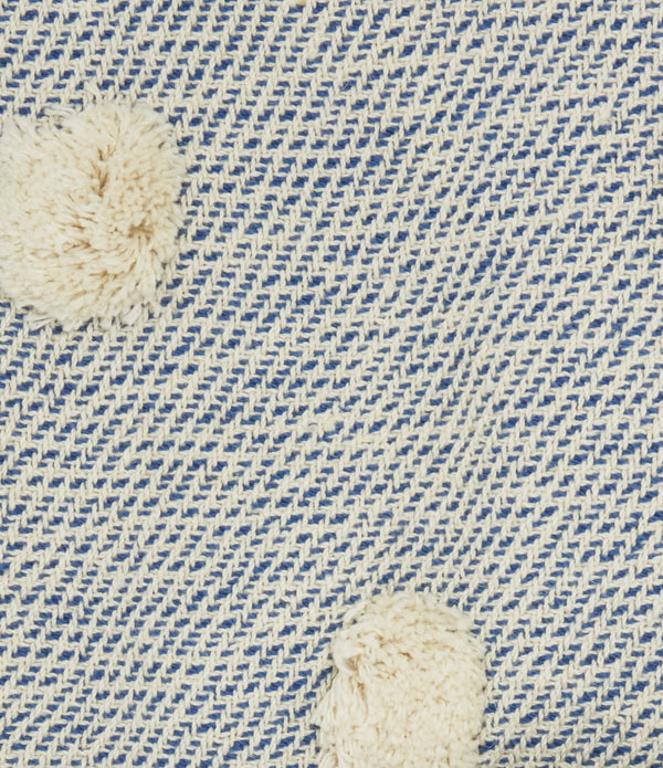 Blue and Ivory Big Pom Boho Cotton Throw Blanket