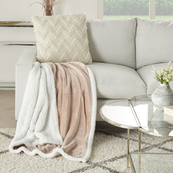 Boho Blush Pink Fleece and Sherpa Accent Throw