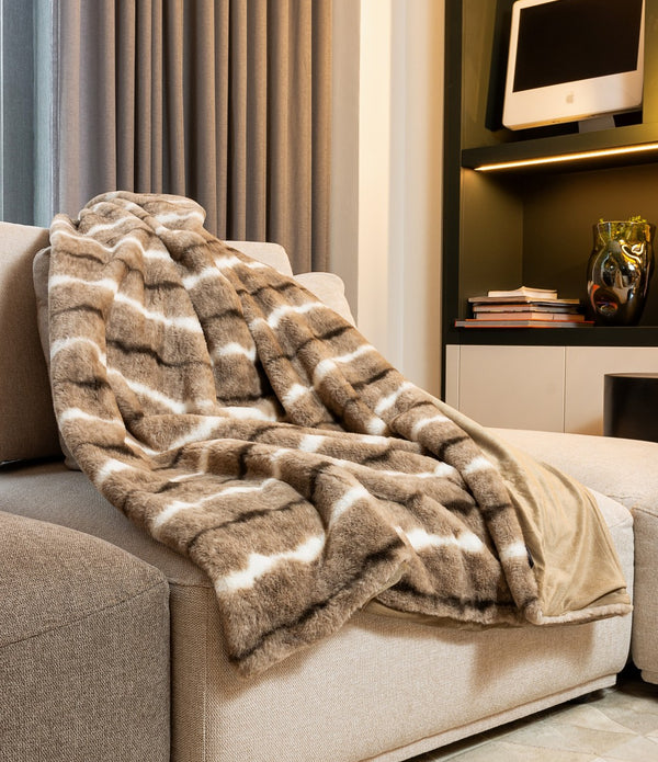 Premier Luxury Light Brown and White Faux Fur Throw Blanket