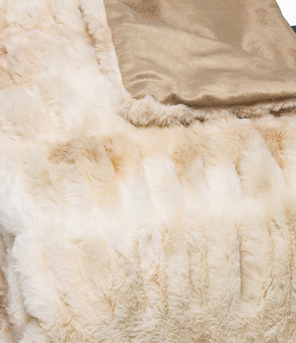 Chunky Sectioned Shades of Beige Faux Fur Throw Blanket