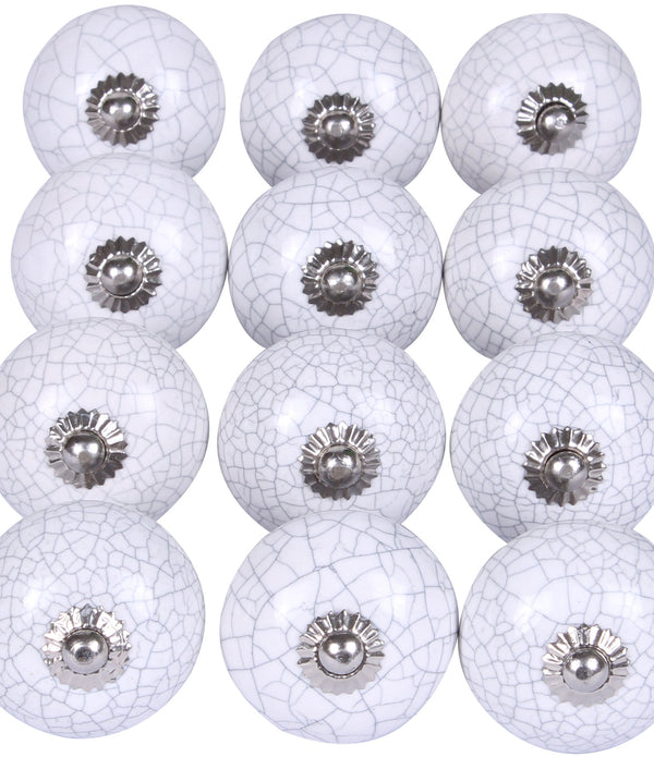 Set of 12 Vintage White Crackle Ceramic Knobs