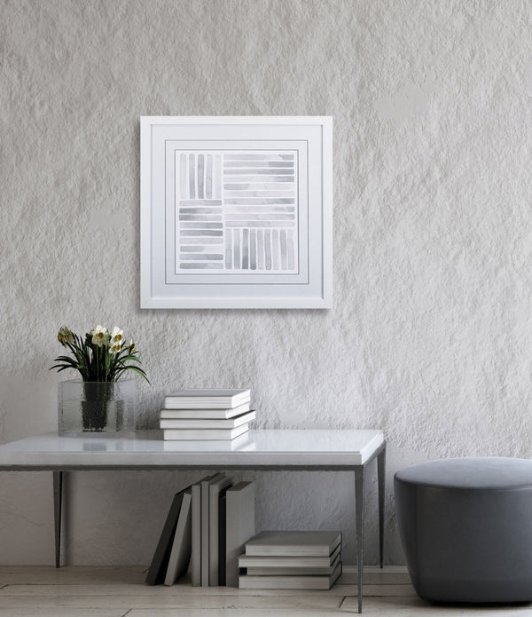 White and Gray Lines I Abstract Framed Art