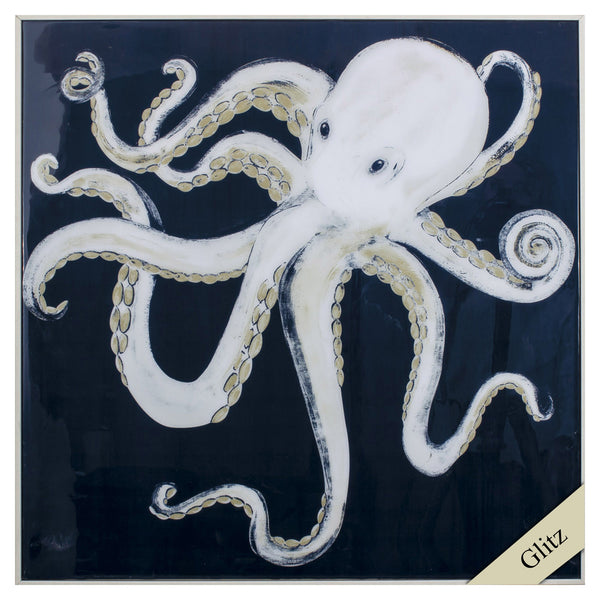 Octopus on Navy Abstract Framed Art