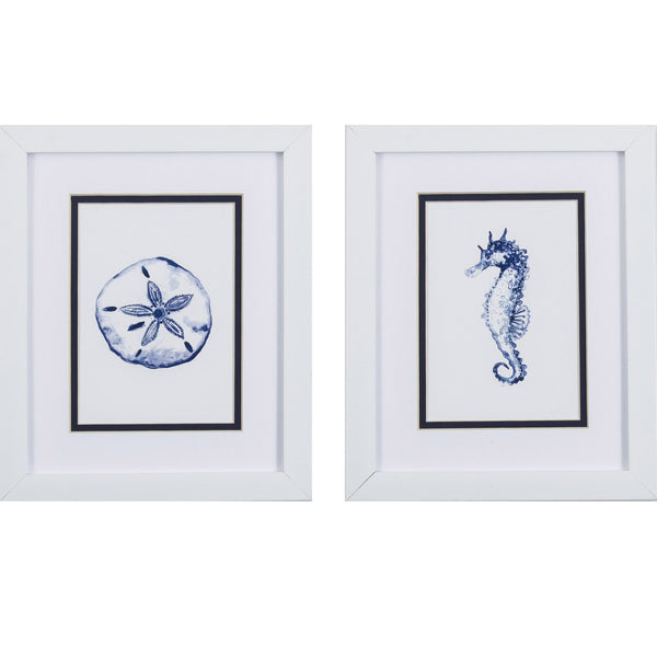 Set of Two Blue and White Beach Icons Wall Art