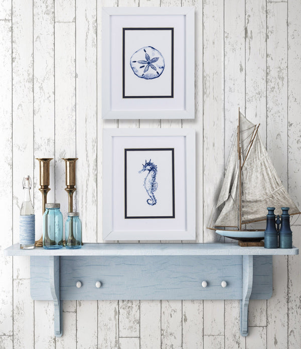 Set of Two Blue and White Beach Icons Wall Art