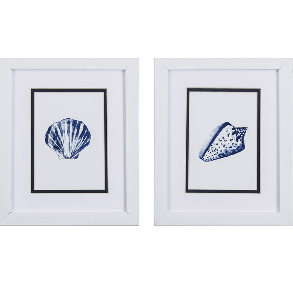 Set of Two Blue and White Seashell Wall Art