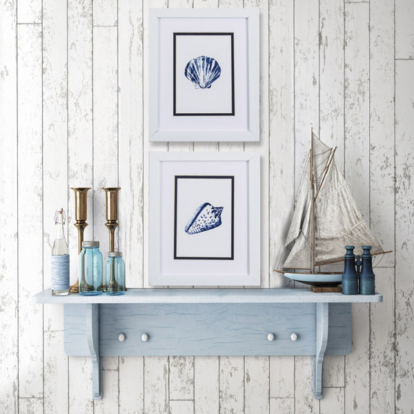 Set of Two Blue and White Seashell Wall Art